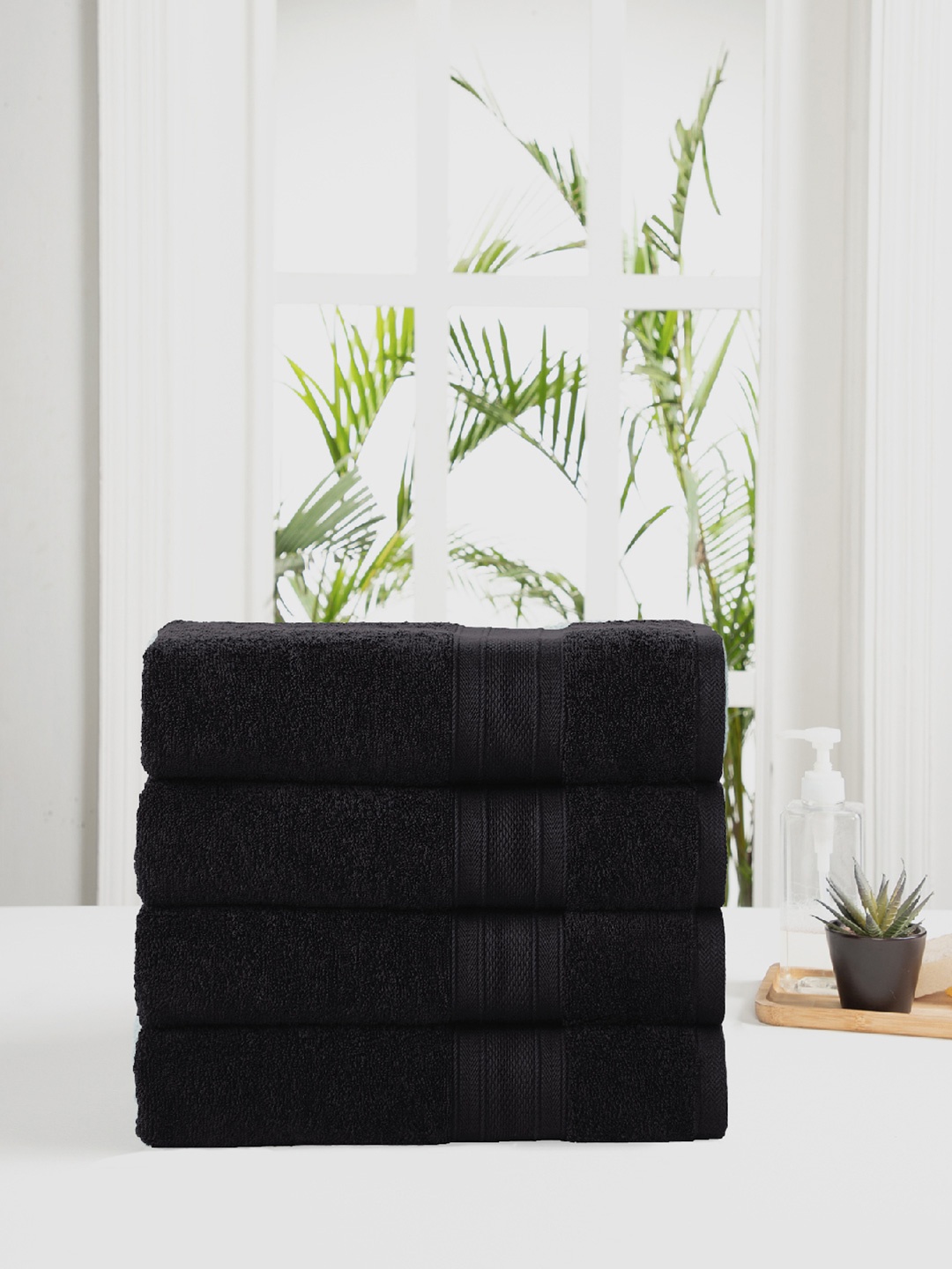 

MYTRIDENT Unisex Set of 4 Black 500GSM Cotton Bath Towel