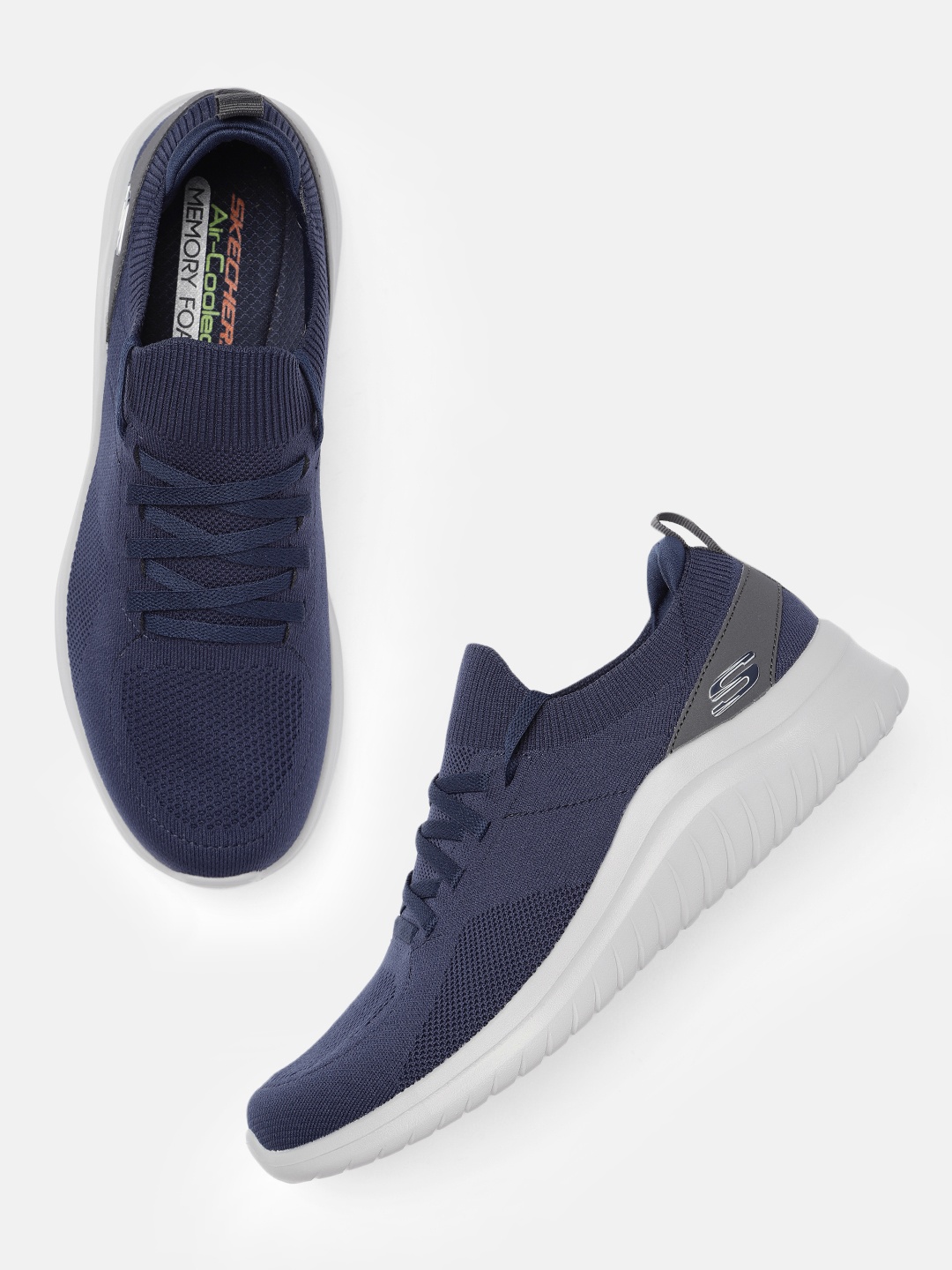 

Skechers Men Navy Blue Solid Regular Air-Cooled Memory Foam Ultra Flex 2.0 Sneakers