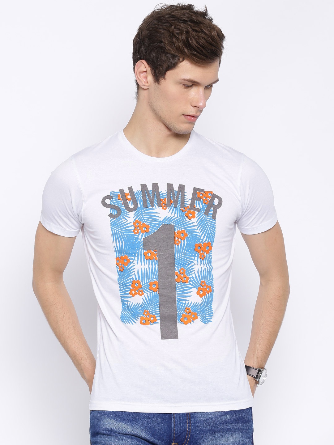 

The Indian Garage Co Made for Myntra Men White Printed Pure Cotton T-shirt