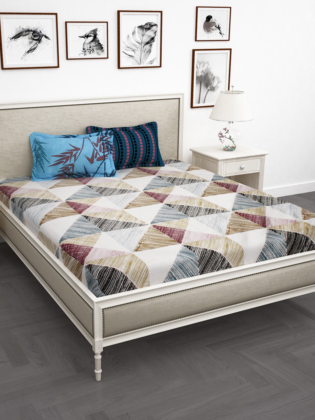 

Story@home Unisex Multi Abstract King Size Bedsheet with 2 Pillow Covers, Cream