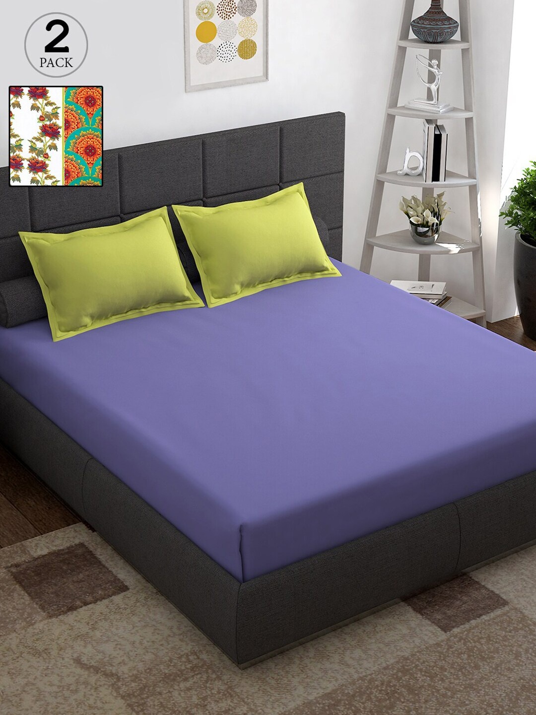 

Story@home Purple & White Pack of 2 Queen Bedsheet with 4 Pillow Covers