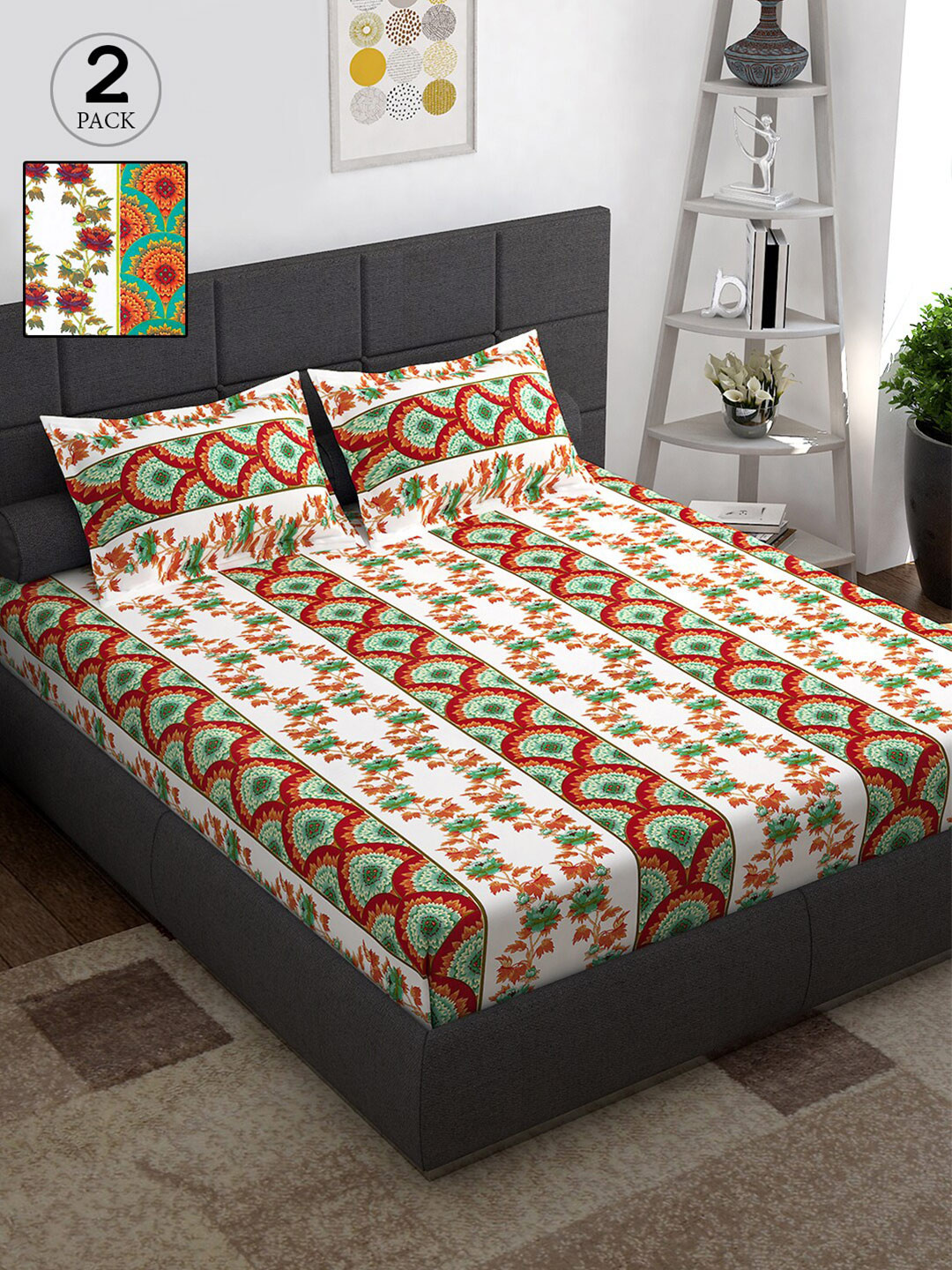 

Story@home Unisex White Floral 2 Double / Queen Bedsheet With 4 Pillow Cover