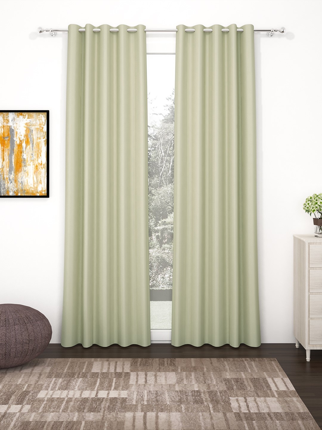 

Story@Home Faux Silk Solid Solid 300GSM Beige Room Darkening Blackout Long Door Curtain - Set of 2