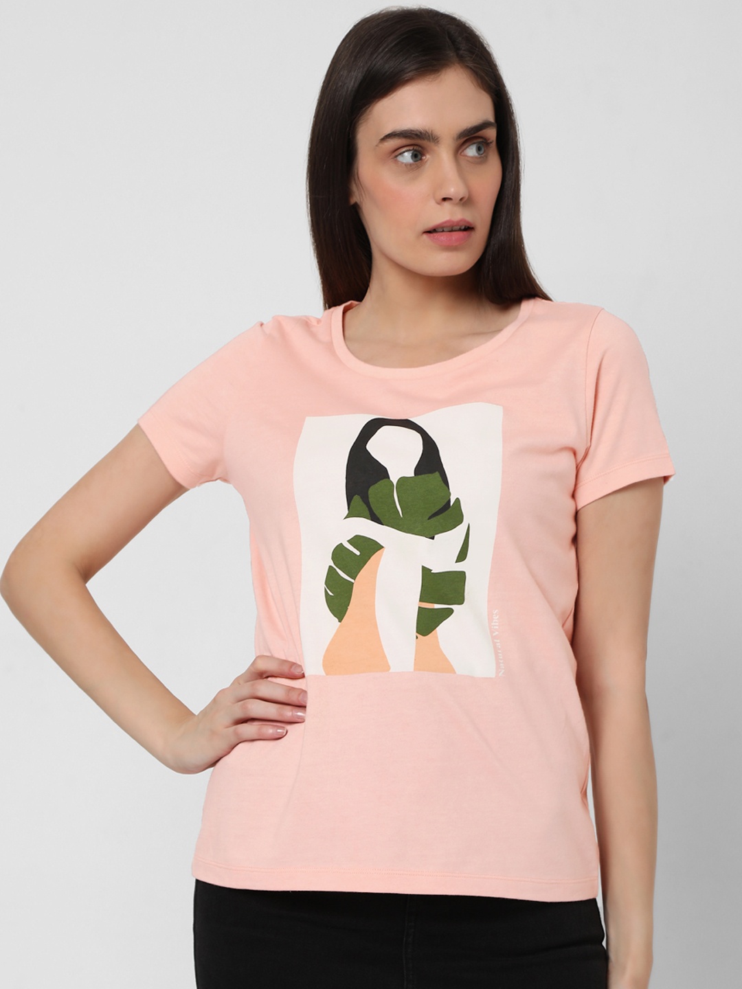 

Vero Moda Women Pink Printed Pure Cotton T-shirt