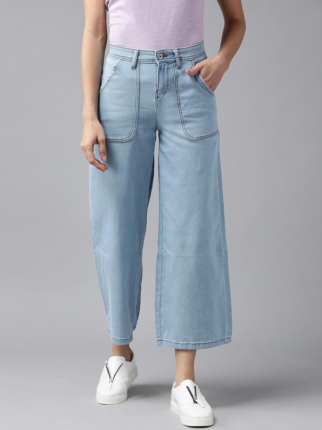 

Vero Moda Women Blue Wide Leg High-Rise Stretchable Jeans
