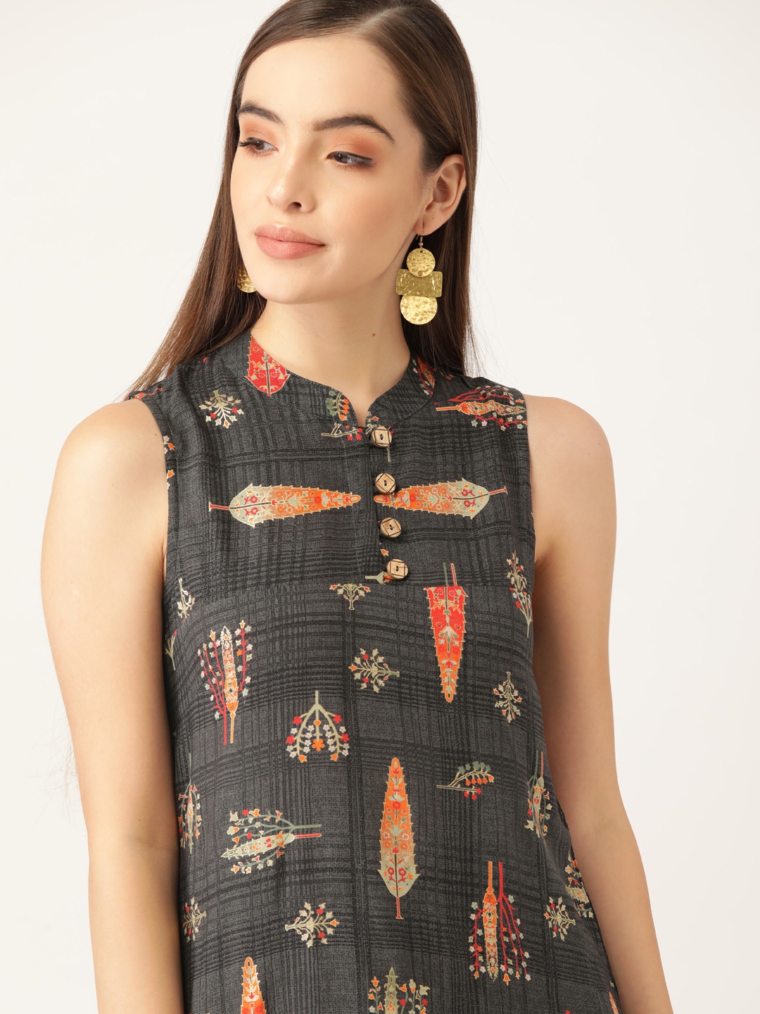 

Anouk Women Charcoal & Orange Ethnic Motifs Printed Kurta