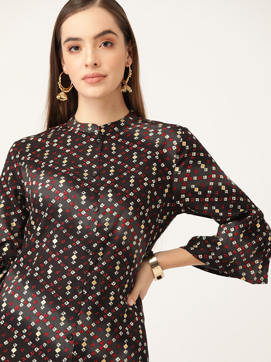 

Anouk Women Black & Red Bandhani Printed A-Line Kurta