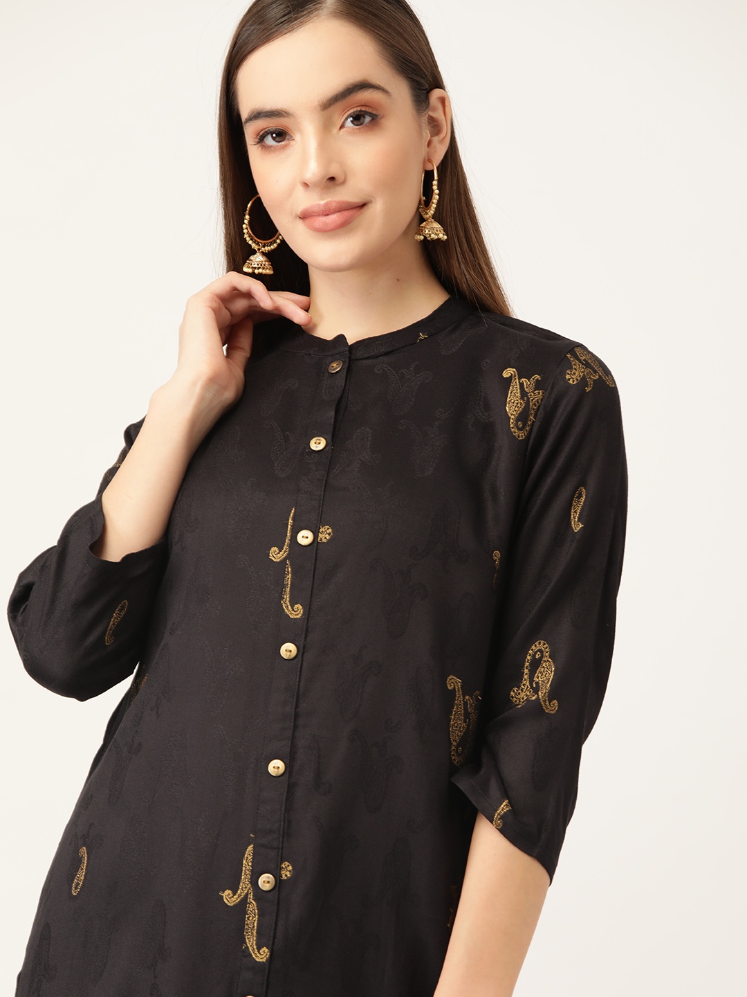 

Anouk Women Black & Golden Ethnic Motifs Printed Kurta