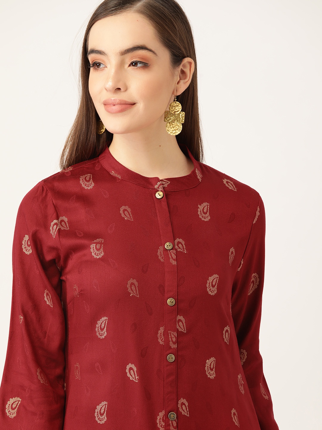 

Anouk Women Maroon & Golden Ethnic Motifs Embroidered Kurta