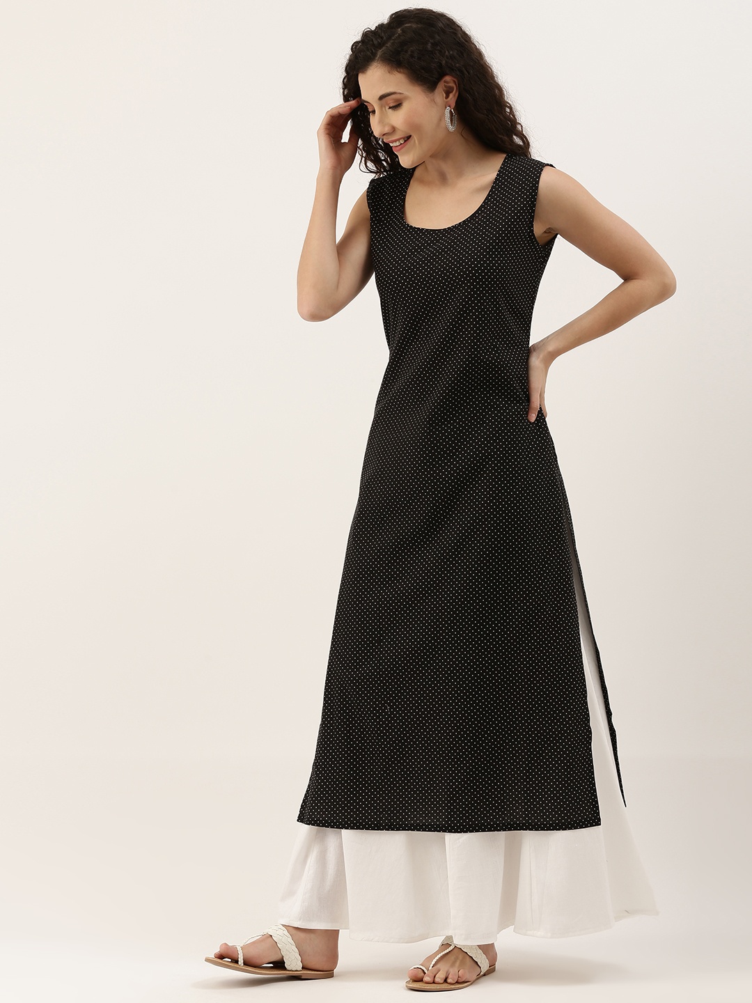 

Saanjh Women Black Ethnic Motifs Printed Pure Cotton Kurta with Palazzos