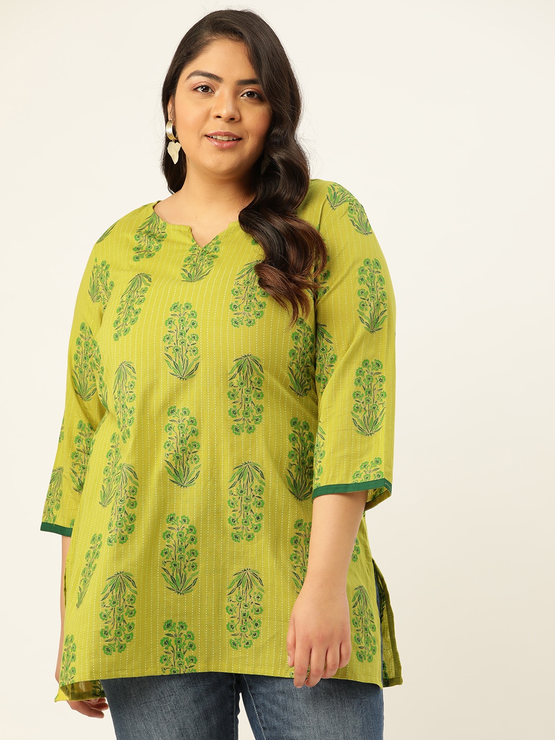 

Sztori Women Plus Size Green Printed Pure Cotton Straight Kurti