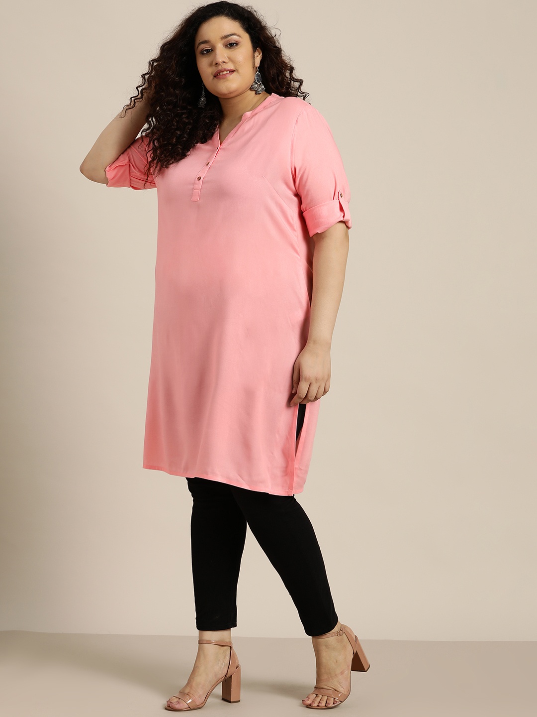 

Sztori Women Plus Size Pink Solid Straight Kurta