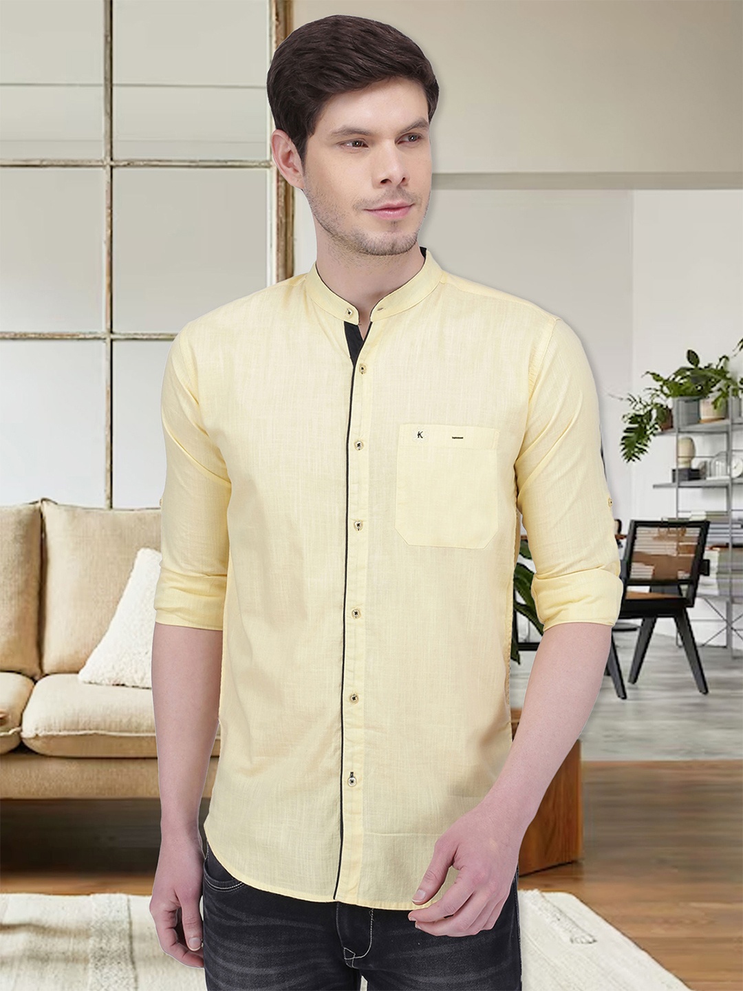 

Kuons Avenue Men Yellow Slim Fit Solid Casual Shirt