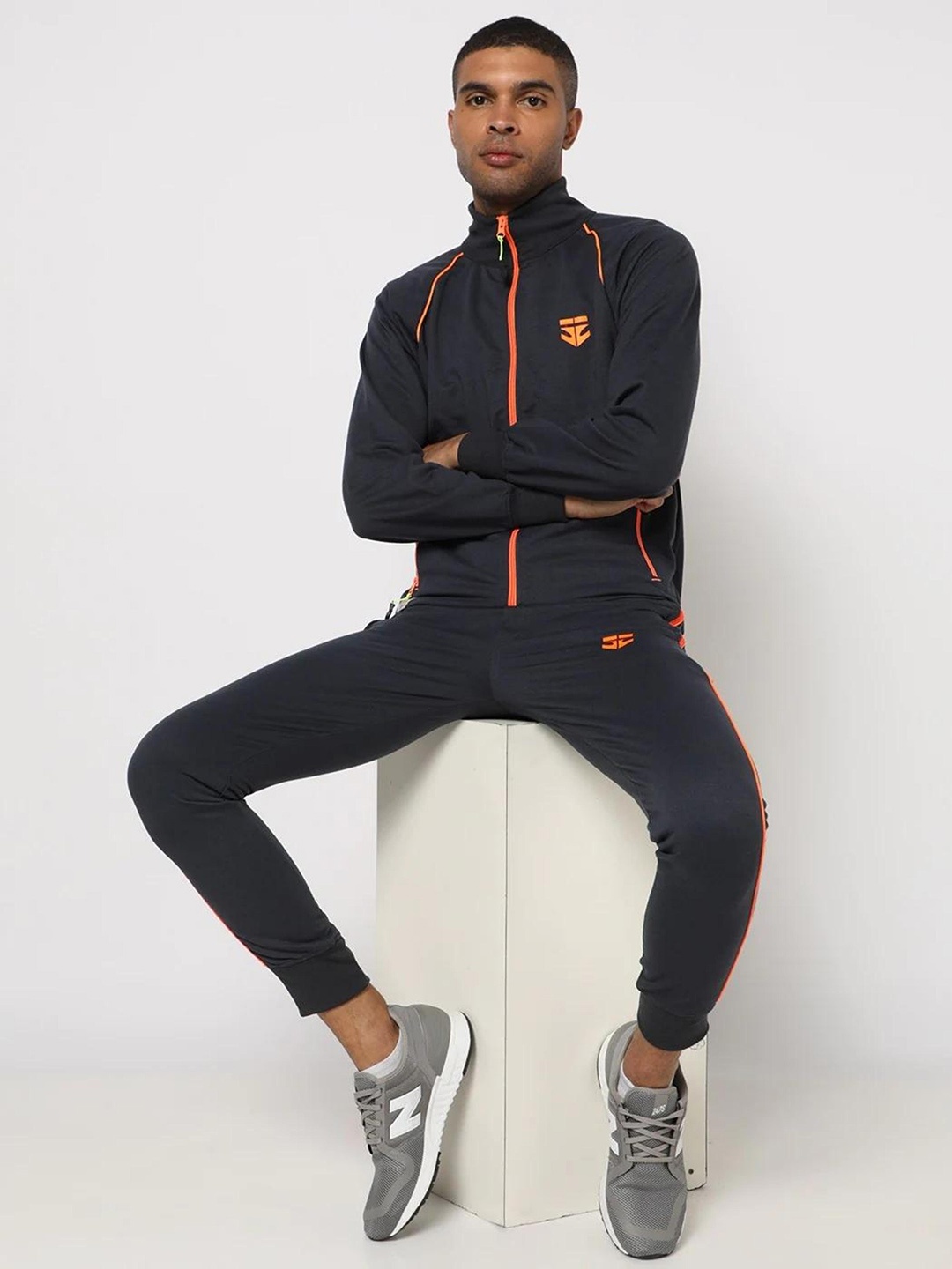 

Sports52 wear Men Dark Grey Brand Logo Printed Pure Cotton Tracksuit
