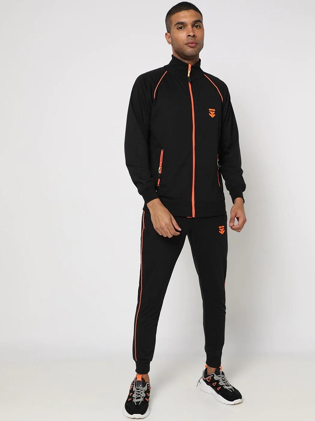 

Sports52 wear Men Black Brand Logo Printed Pure Cotton Tracksuit