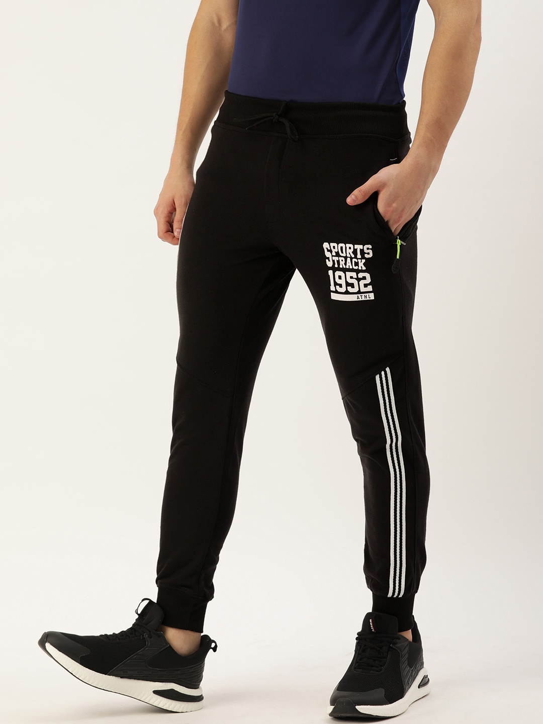 

Sports52 wear Men Black Slim Fit Brand Logo Printed Joggers