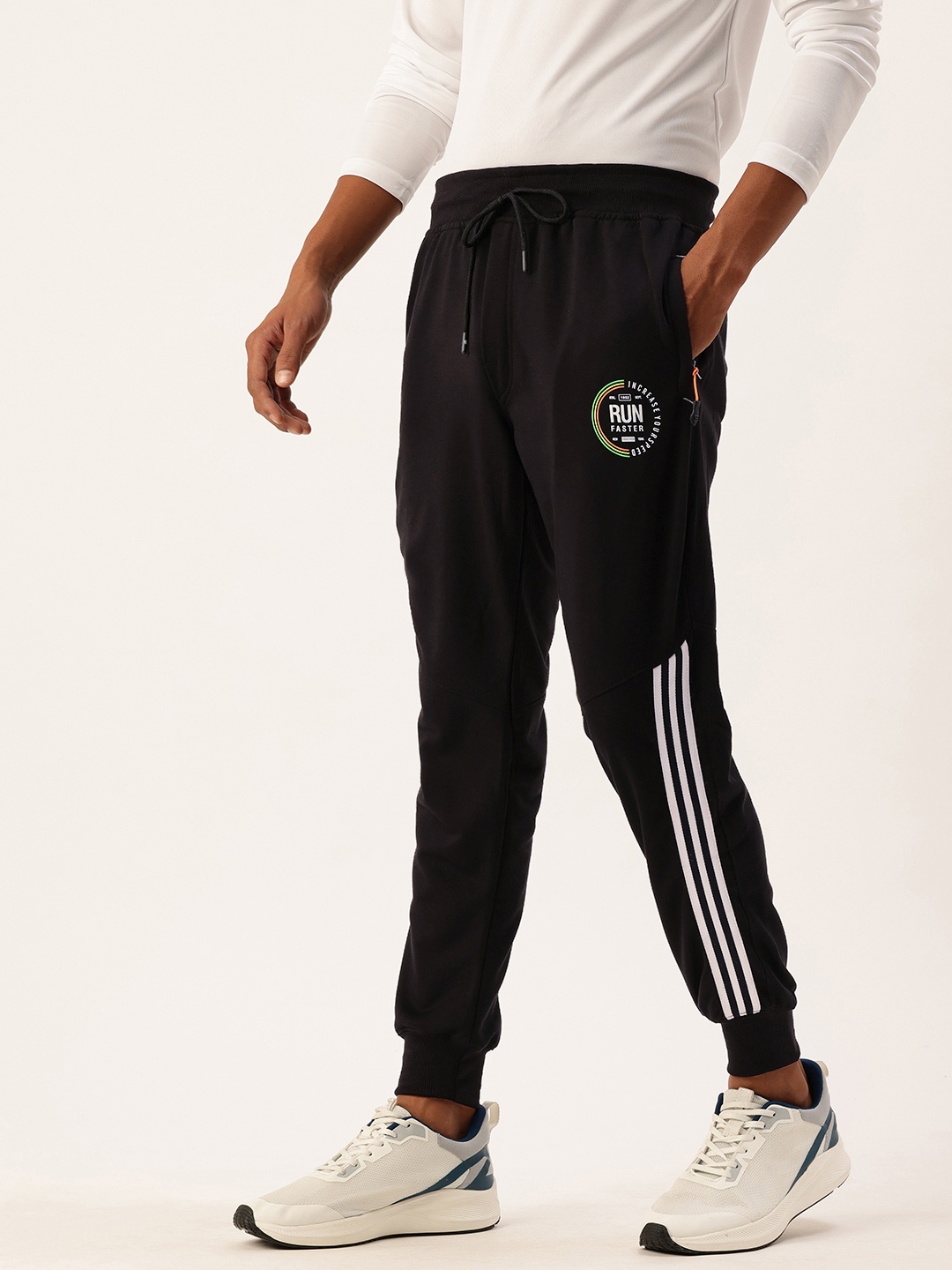 

Sports52 wear Men Slim Fit Stripe Detailed Cotton Joggers, Black