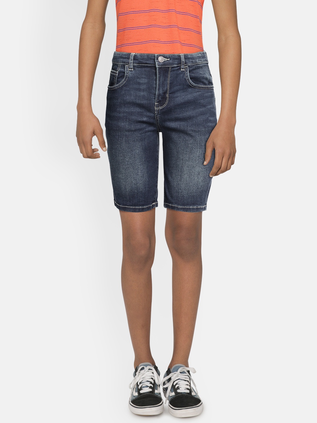 

Indian Terrain Boys Navy Blue Slim Fit Mid-Rise Denim Shorts