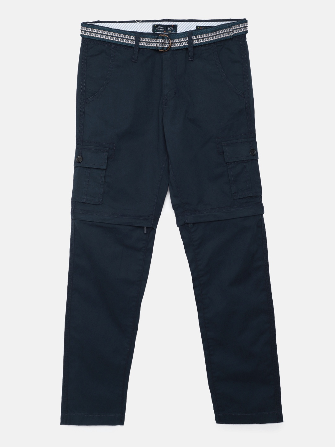 

Indian Terrain Boys Navy Blue Slim Fit Pure Cotton Cargo Trousers