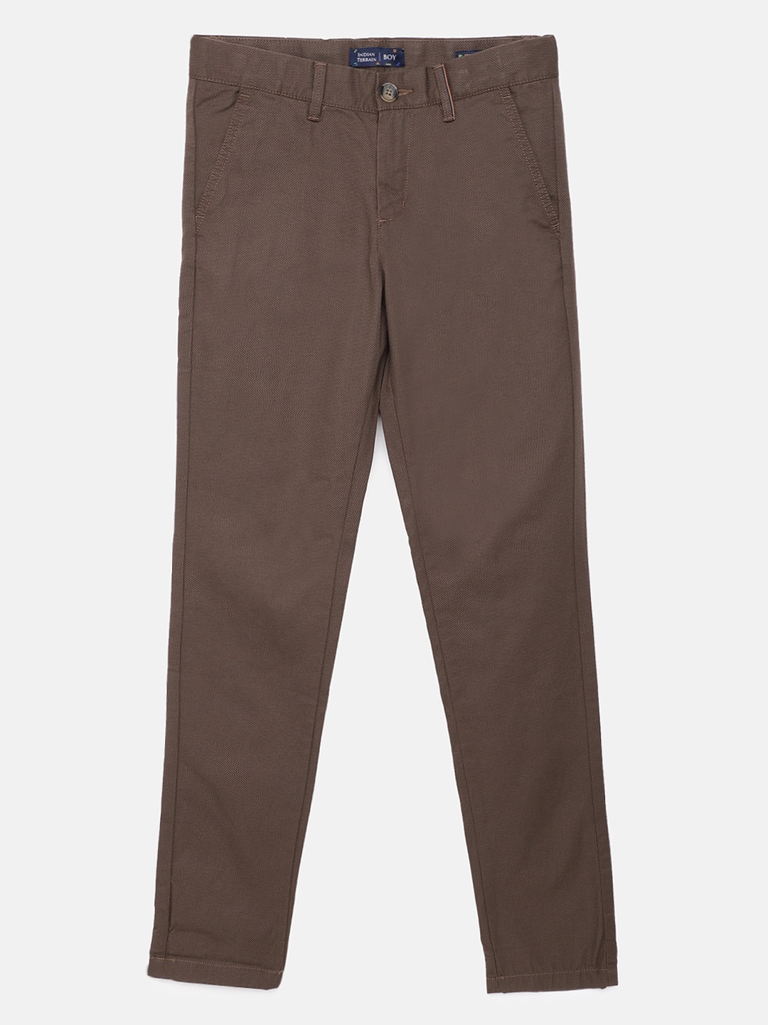 

Indian Terrain Boys Brown Regular Fit Solid Pure Cotton Chino Trousers