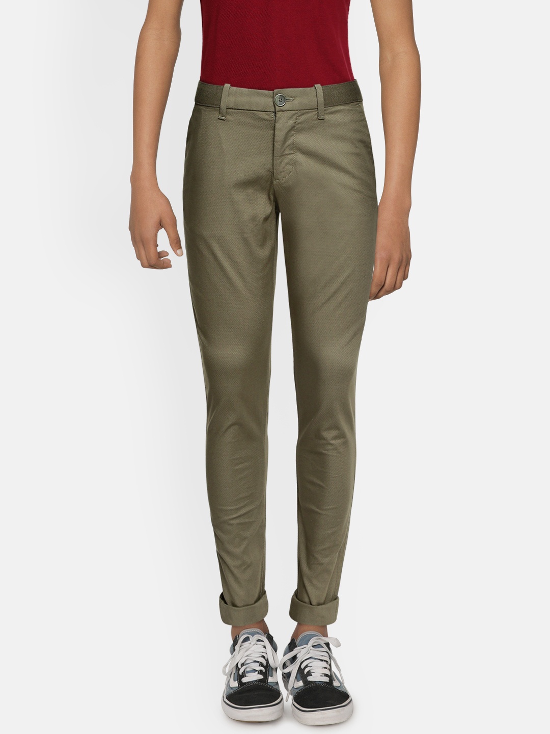 

Indian Terrain Boys Olive Green Regular Trousers