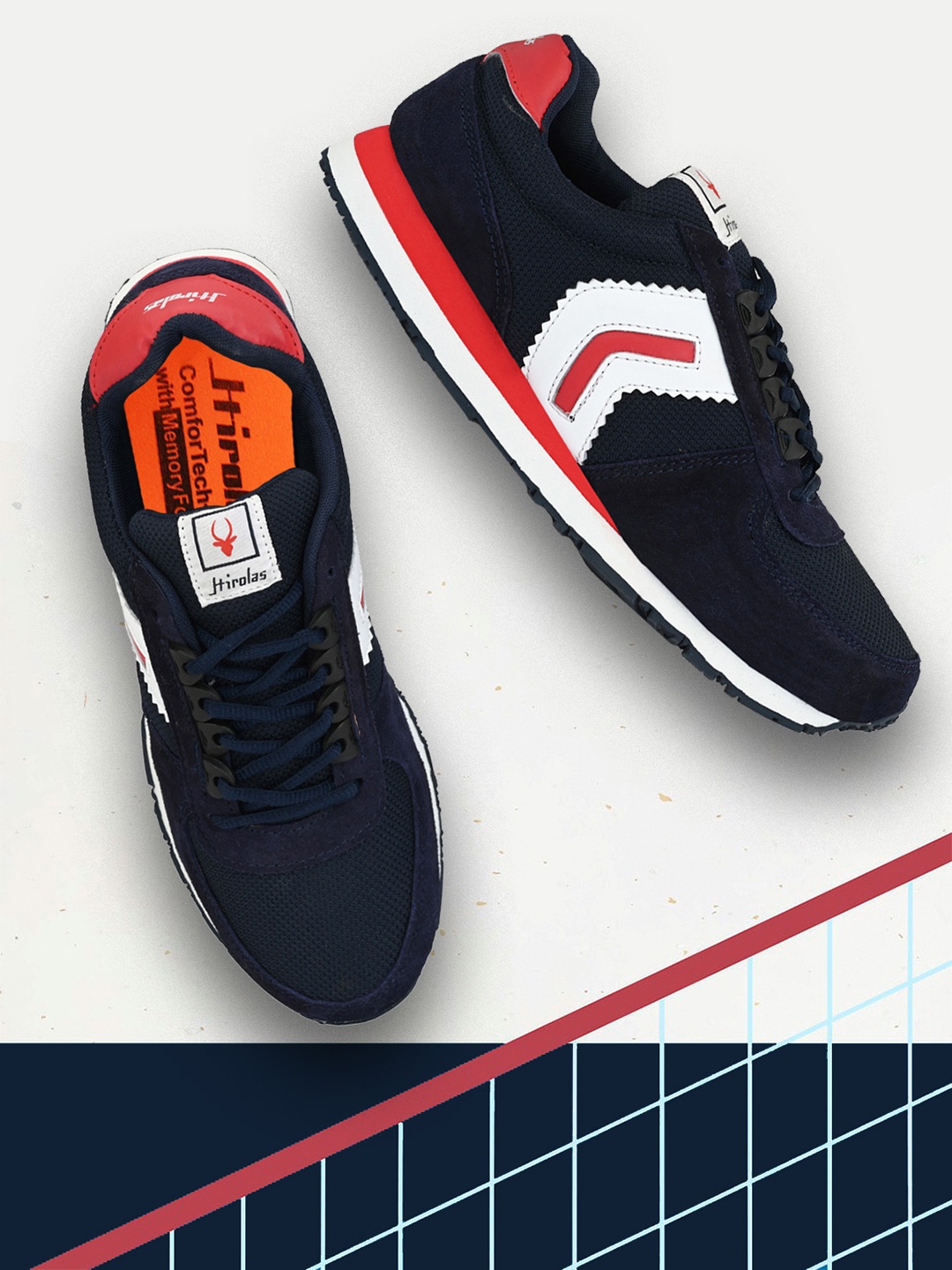 

HIROLAS Men Blue Suede Running Shoes