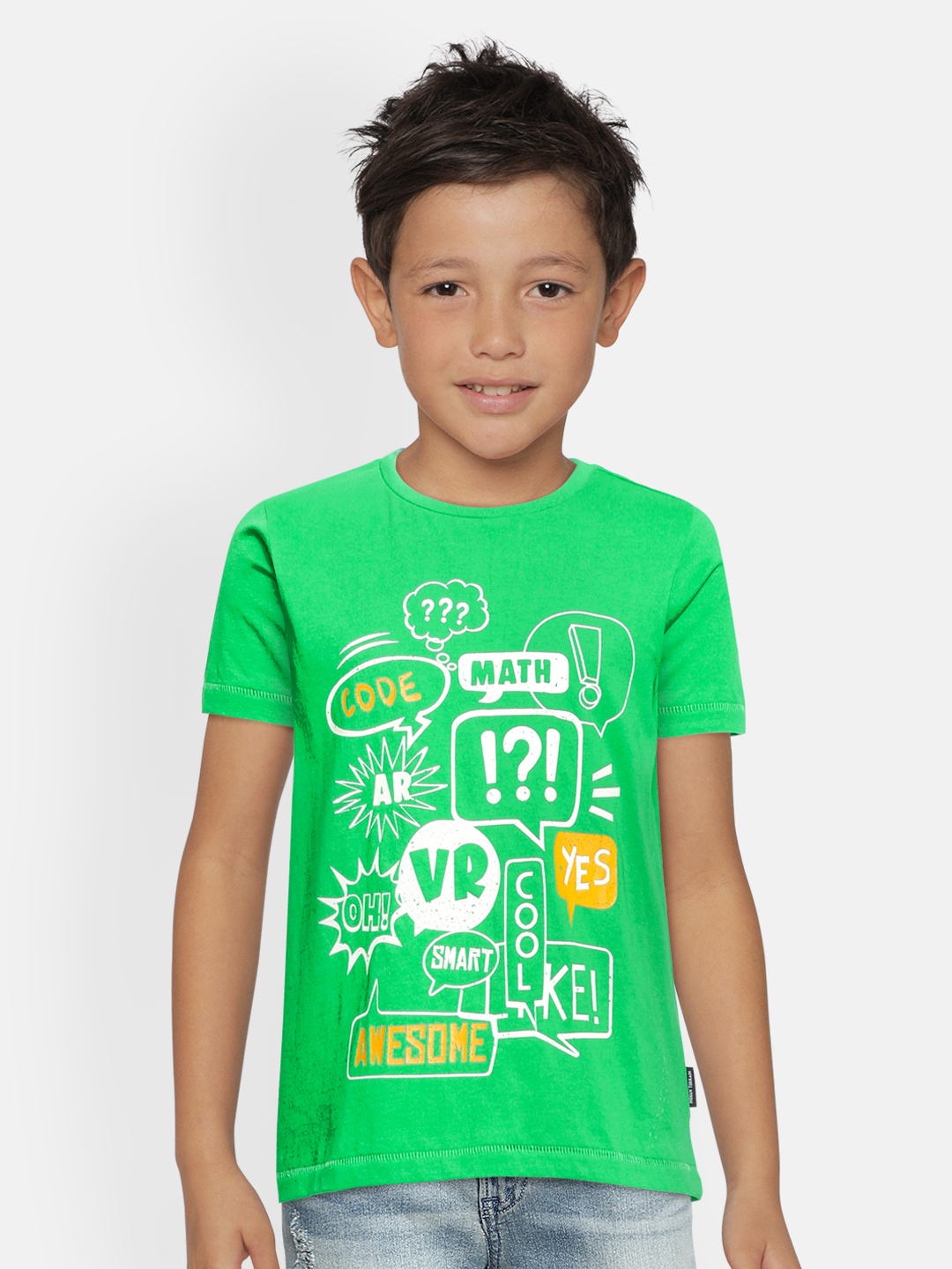 

Indian Terrain Boys Green Printed Pure Cotton T-shirt