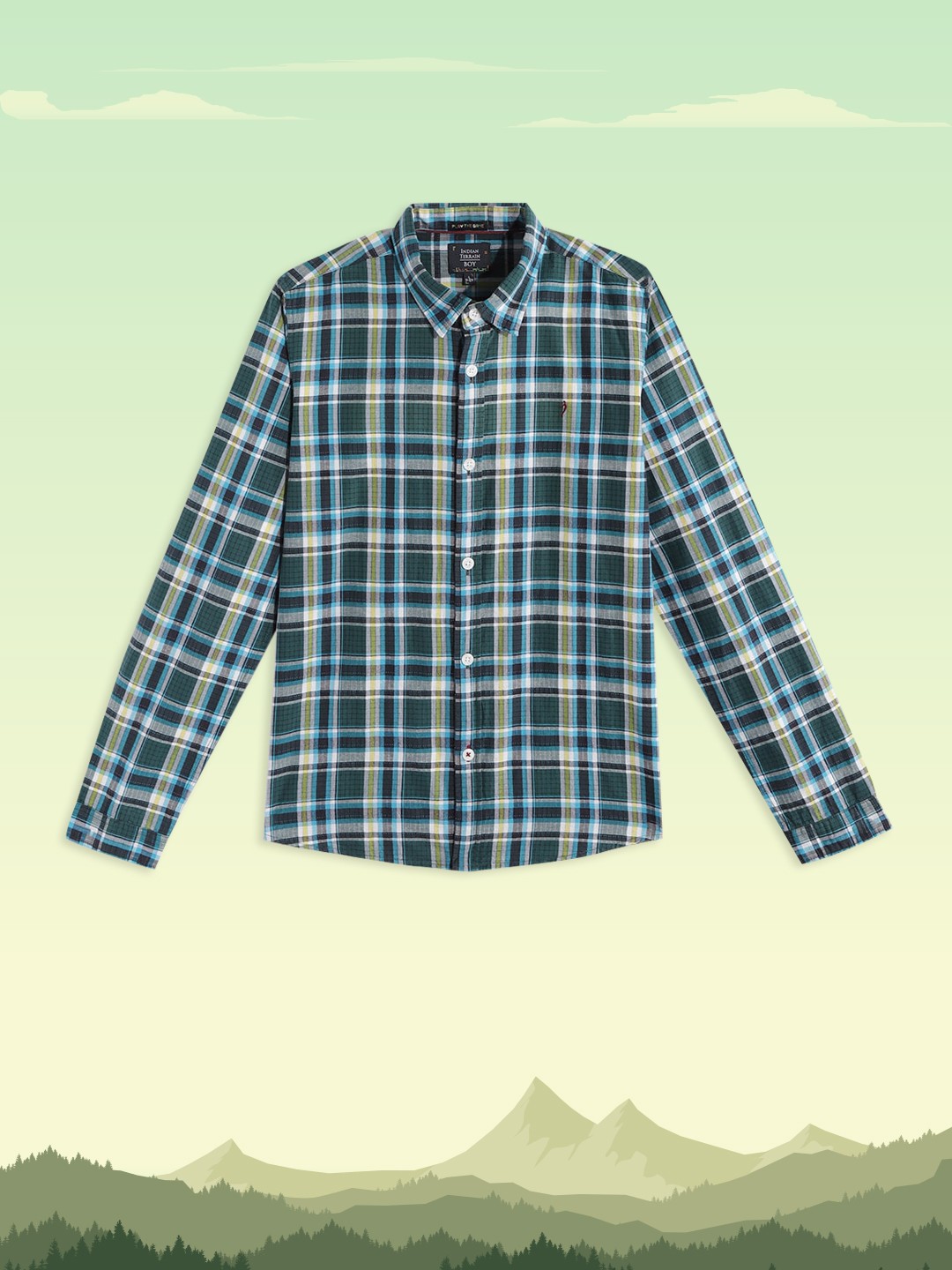 

Indian Terrain Boys Green & Blue Tartan Checked Casual Shirt