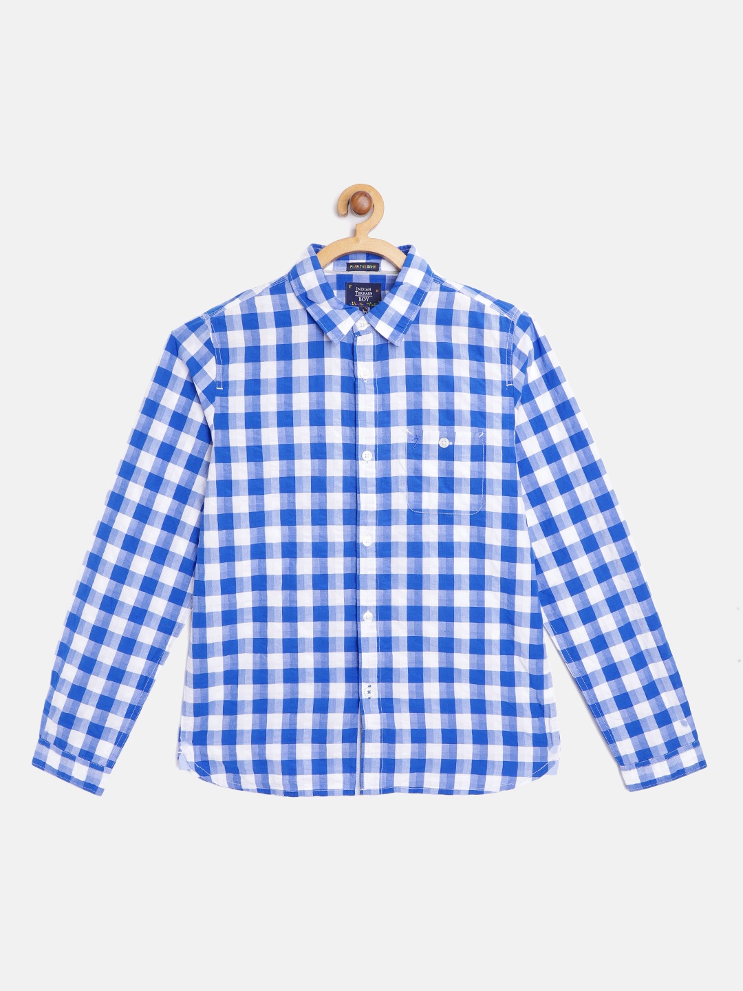 

Indian Terrain Boys Blue & White Cotton Buffalo Checked Casual Shirt