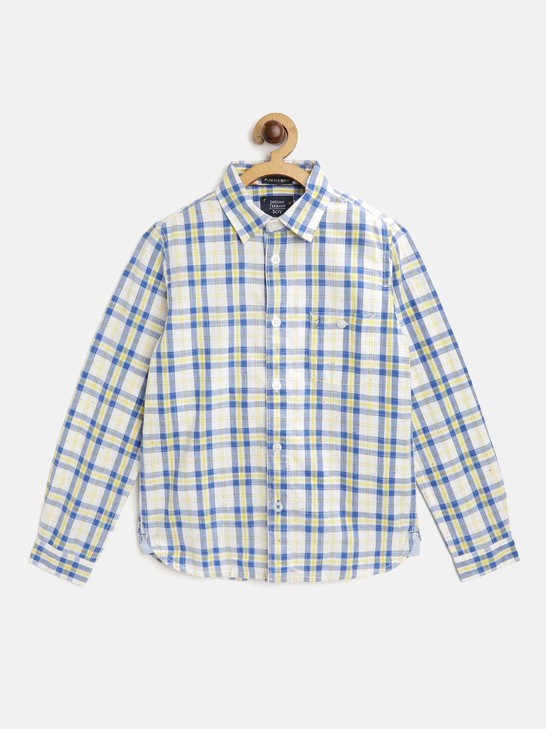 

Indian Terrain Boys White & Navy Blue Cotton Tartan Checks Casual Shirt