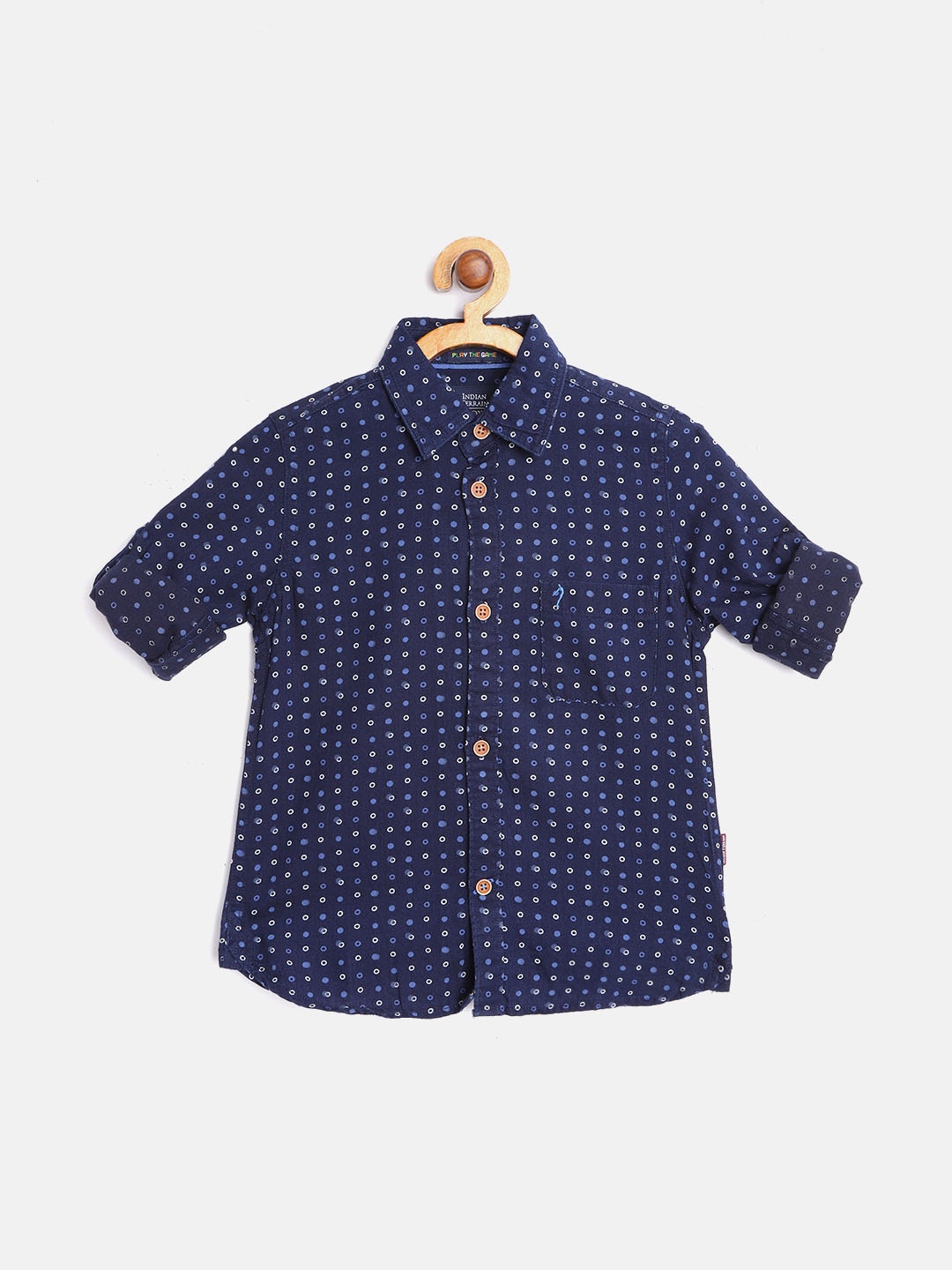 

Indian Terrain Boys Navy Blue Cotton Printed Casual Shirt