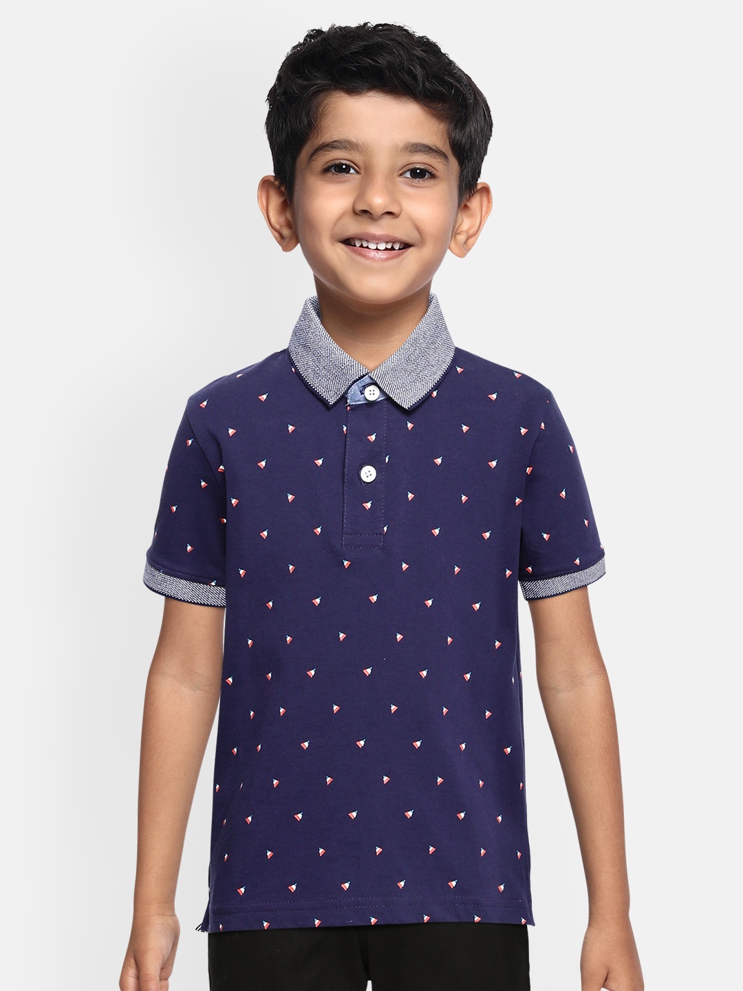 

Indian Terrain Boys Navy Blue Printed Pure Cotton T-shirt