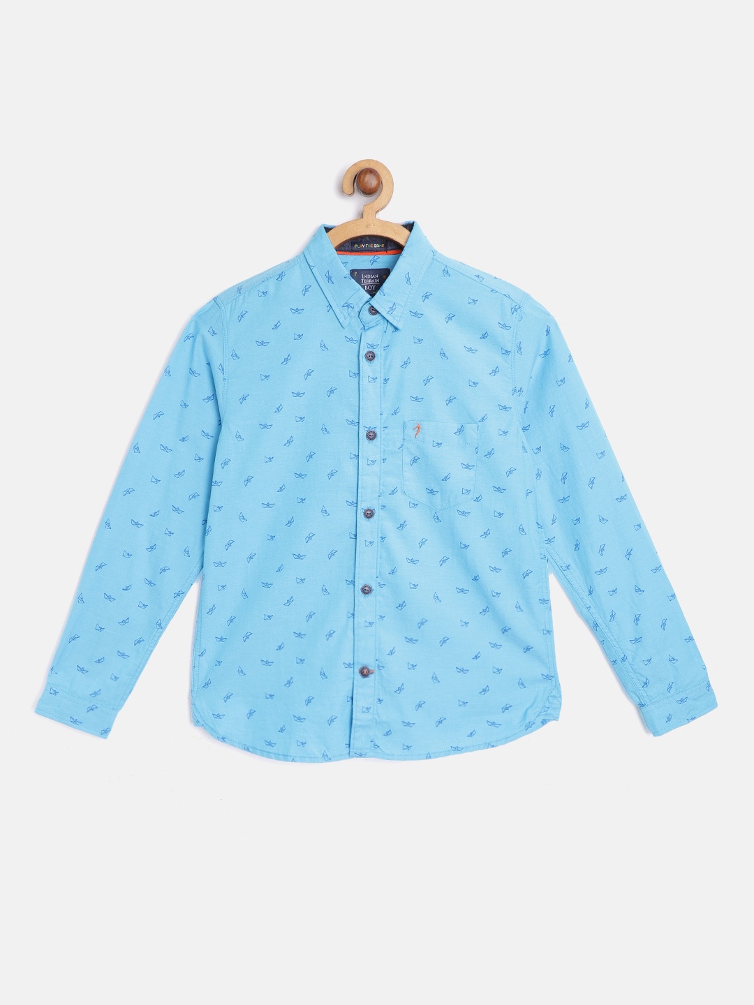 

Indian Terrain Boys Blue Cotton Geometric Ditsy Print Casual Shirt