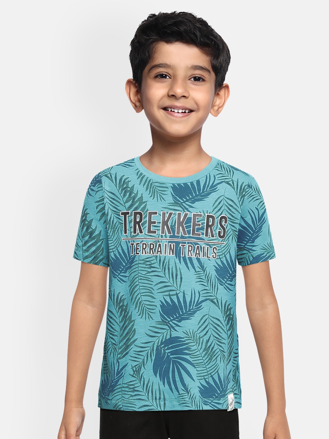 

Indian Terrain Boys Blue Printed Round Neck Pure Cotton T-shirt