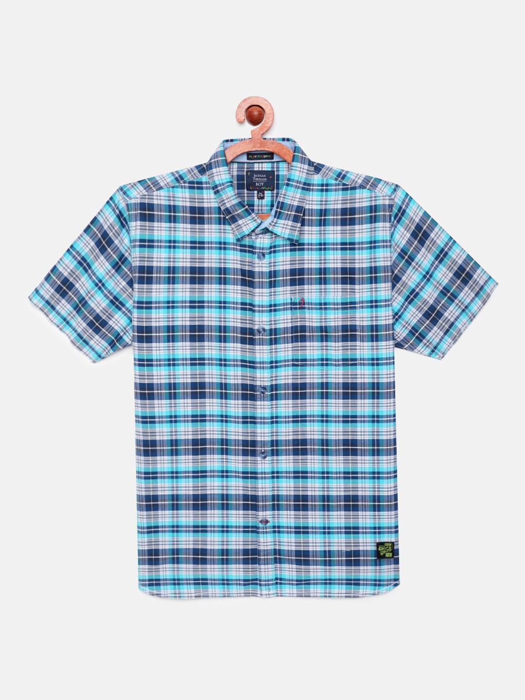 

Indian Terrain Boys Blue Checked Pure Cotton Casual Shirt