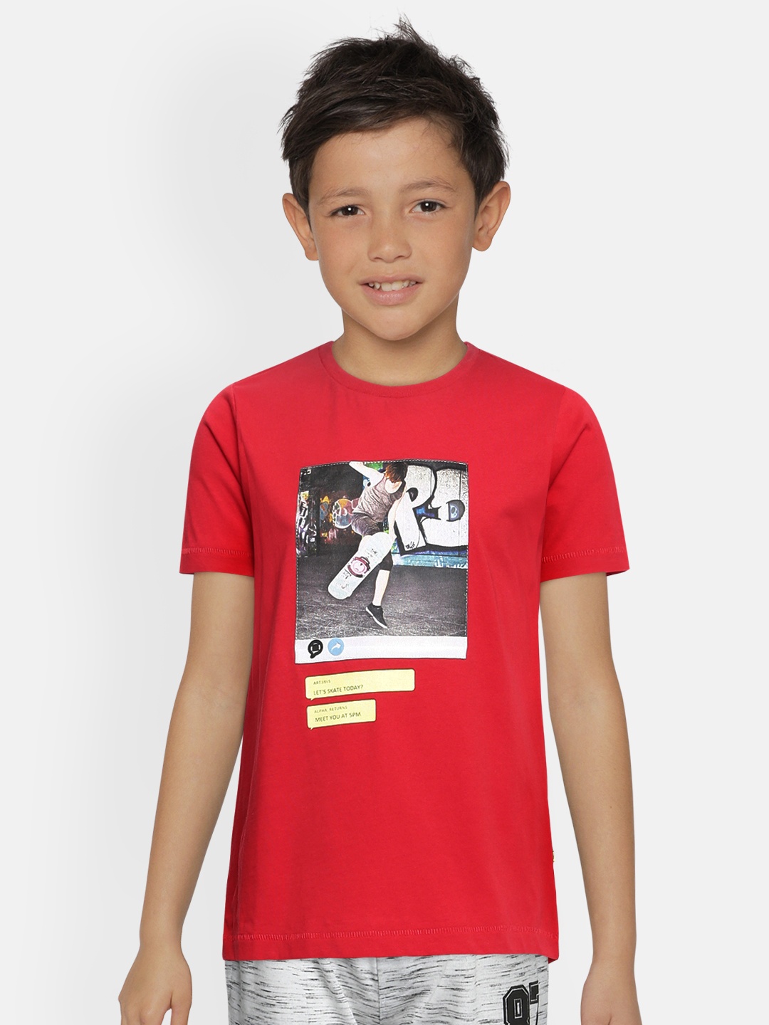 

Indian Terrain Boys Red Printed Pure Cotton T-shirt