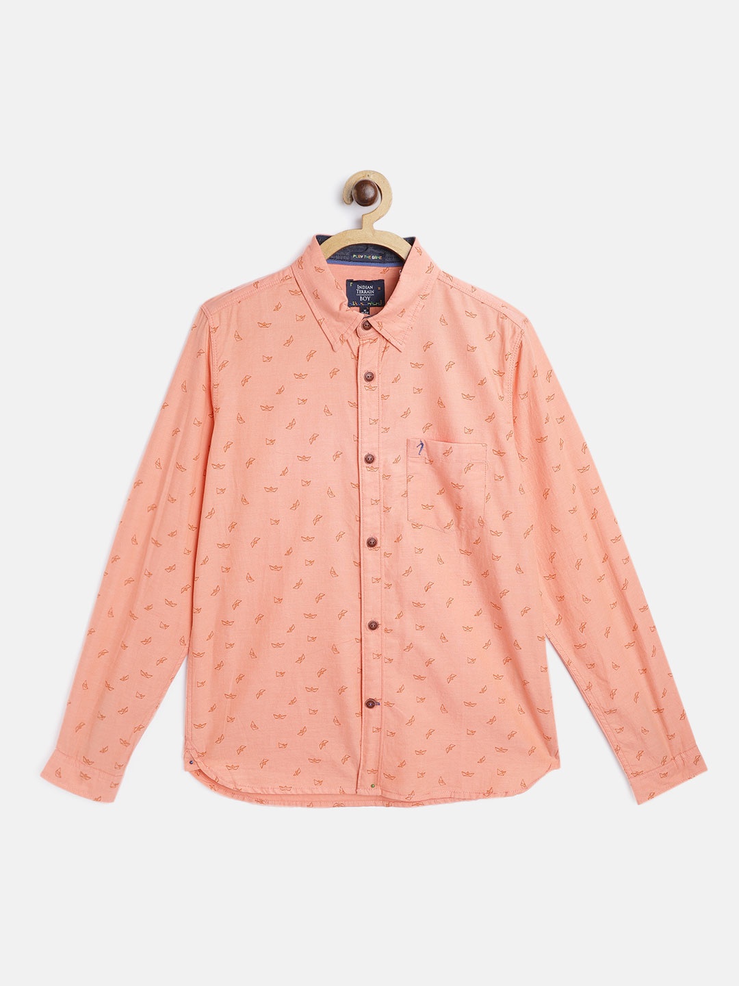 

Indian Terrain Boys Peach-Coloured Pure Cotton Conversational Print Casual Shirt