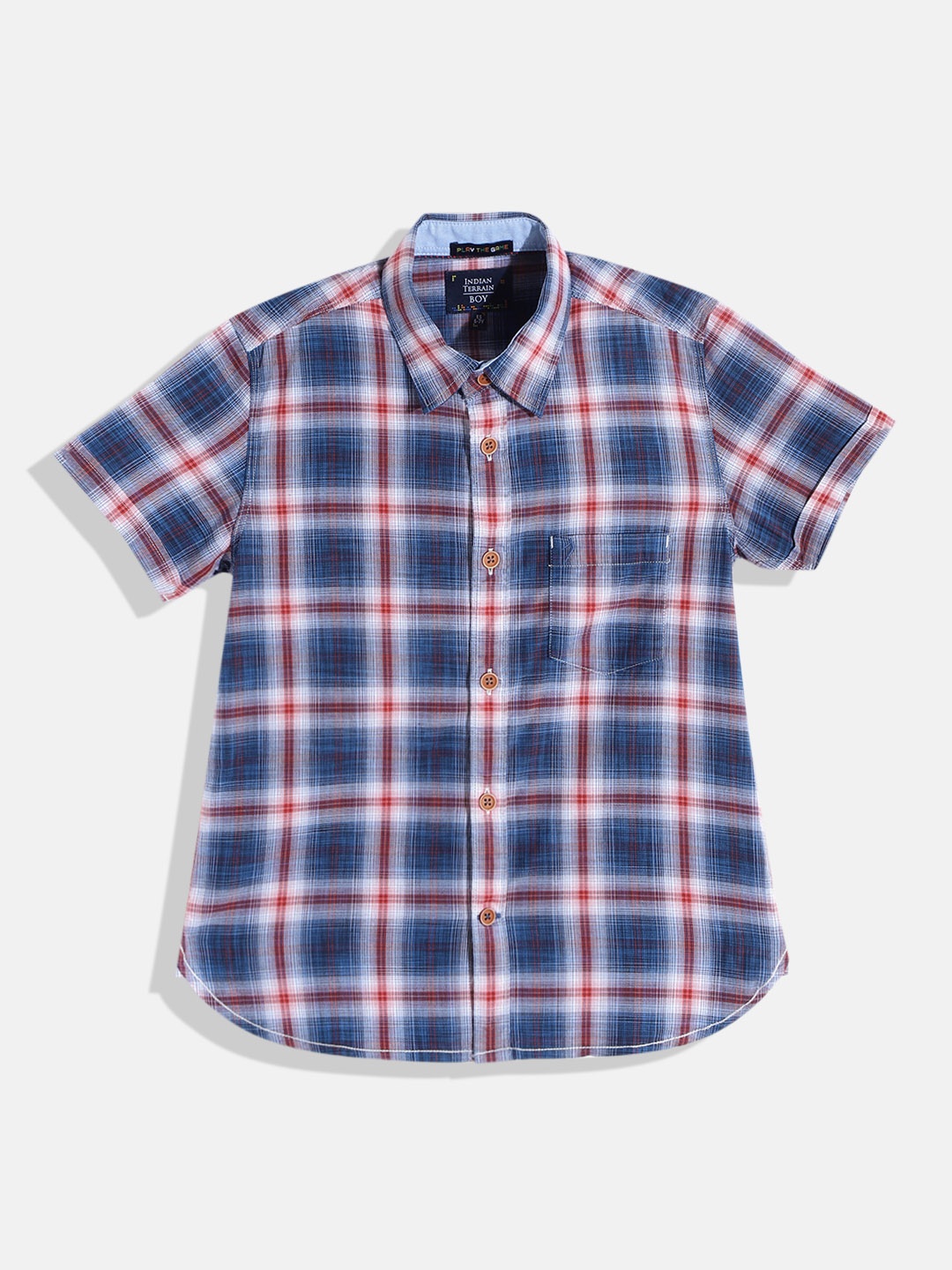 

Indian Terrain Boys Blue & Maroon Tartan Checked Cotton Casual Shirt