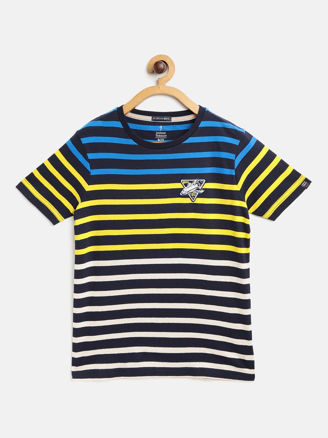 

Indian Terrain Boys Navy Blue & White Striped T-shirt