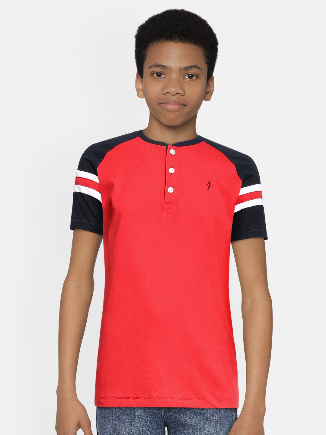 

Indian Terrain Boys Red Henley Neck Pure Cotton T-shirt