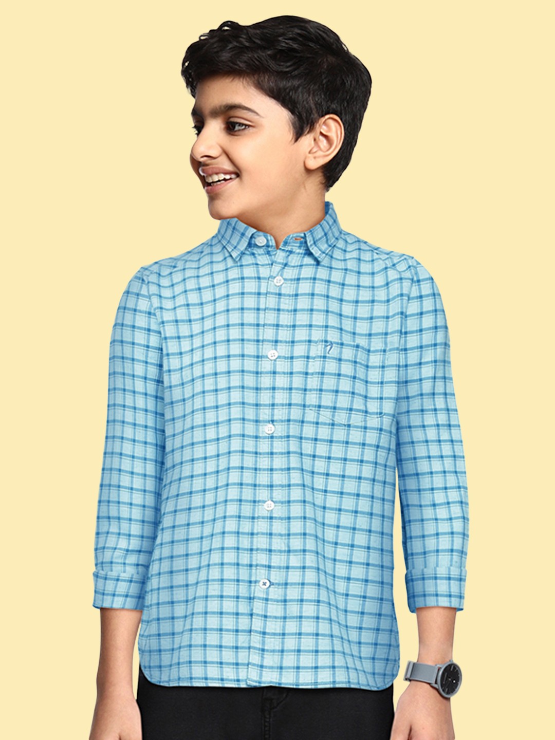 

Indian Terrain Boys Blue Checked Pure Cotton Casual Shirt