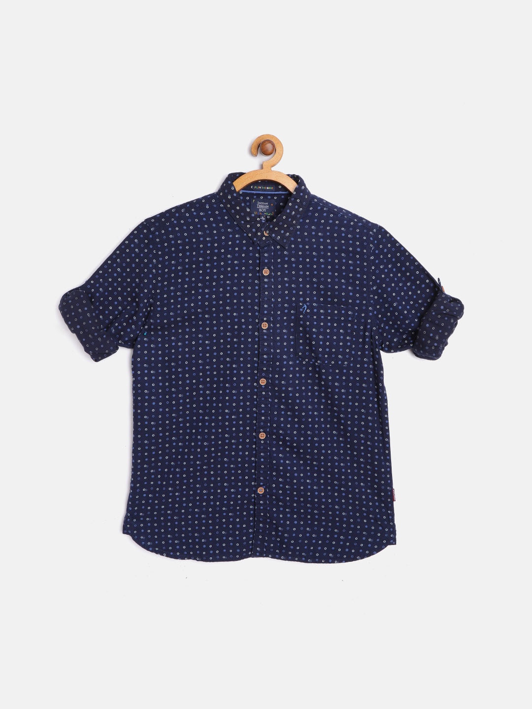 

Indian Terrain Boys Navy Blue Cotton Printed Casual Shirt