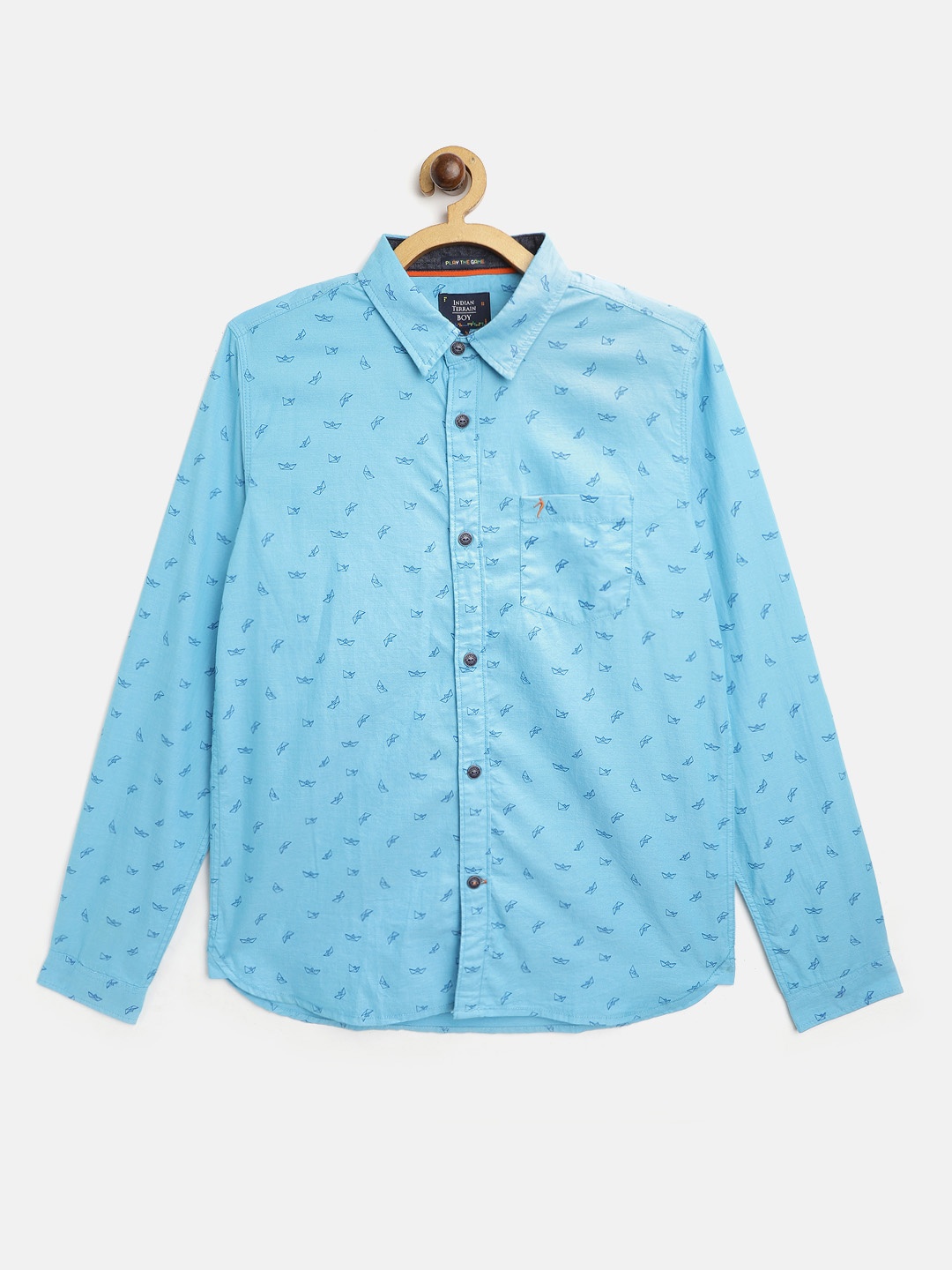 

Indian Terrain Boys Blue Cotton Conversational Print Casual Shirt