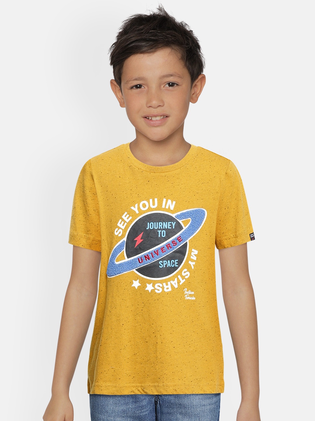 

Indian Terrain Boys Mustard Printed T-shirt