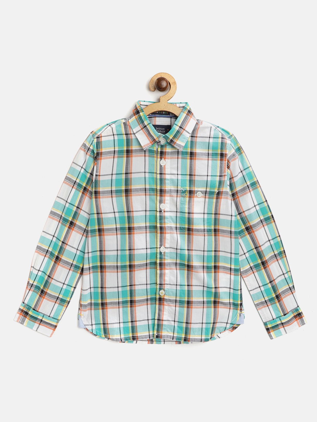 

Indian Terrain Boys White & Sea Green Checked Casual Shirt