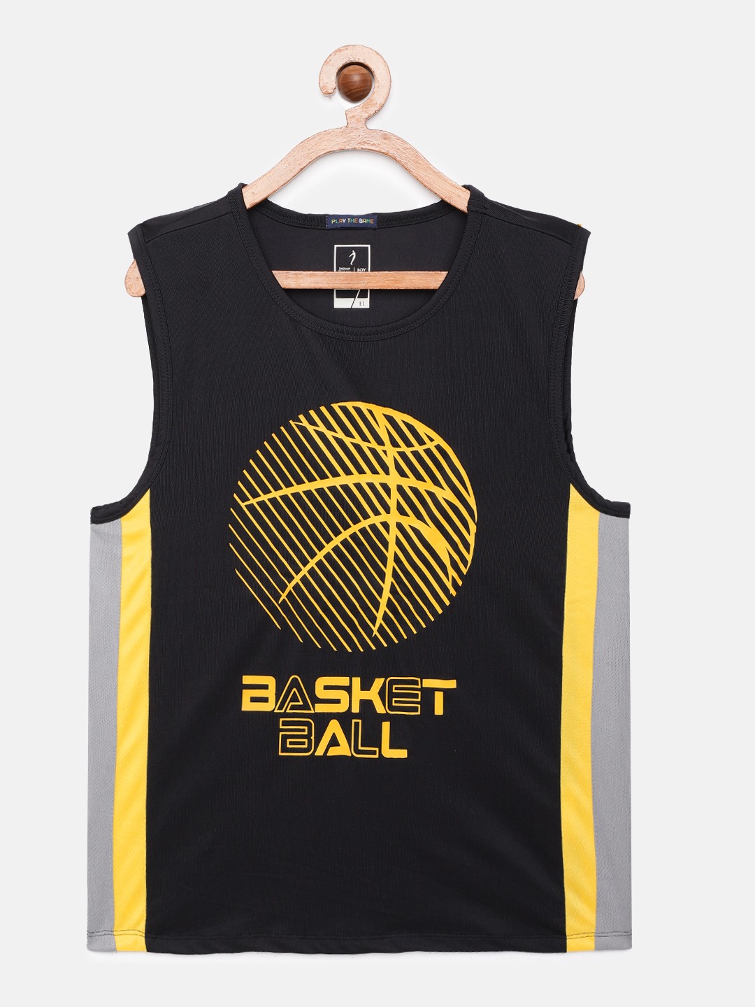 

Indian Terrain Boys Black & Yellow Sports Printed T-shirt