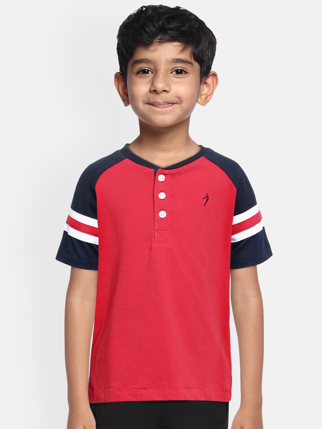 

Indian Terrain Boys Red Solid Henley Neck Pure Cotton T-shirt