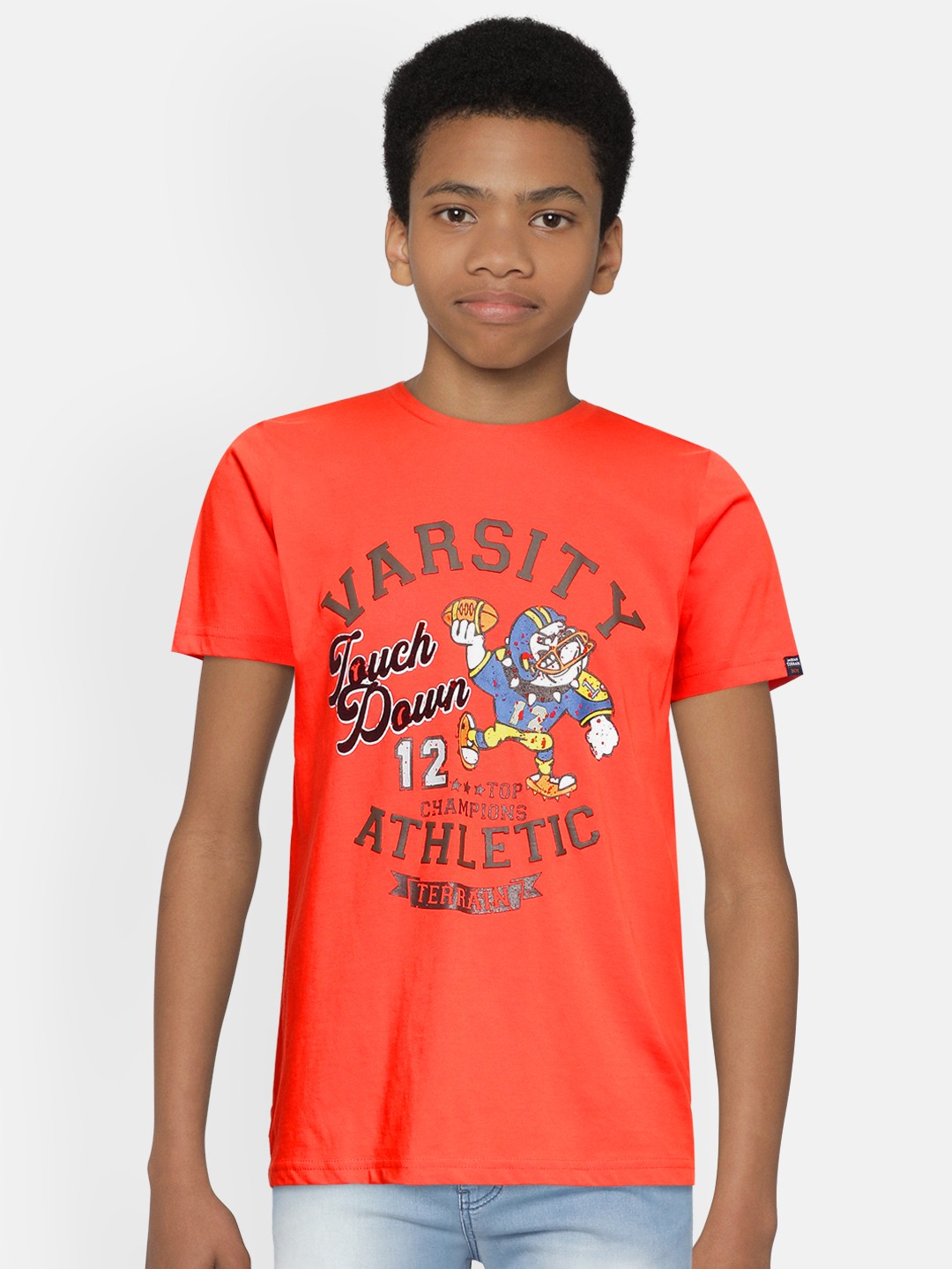 

Indian Terrain Boys Coral Red Printed Pure Cotton T-shirt