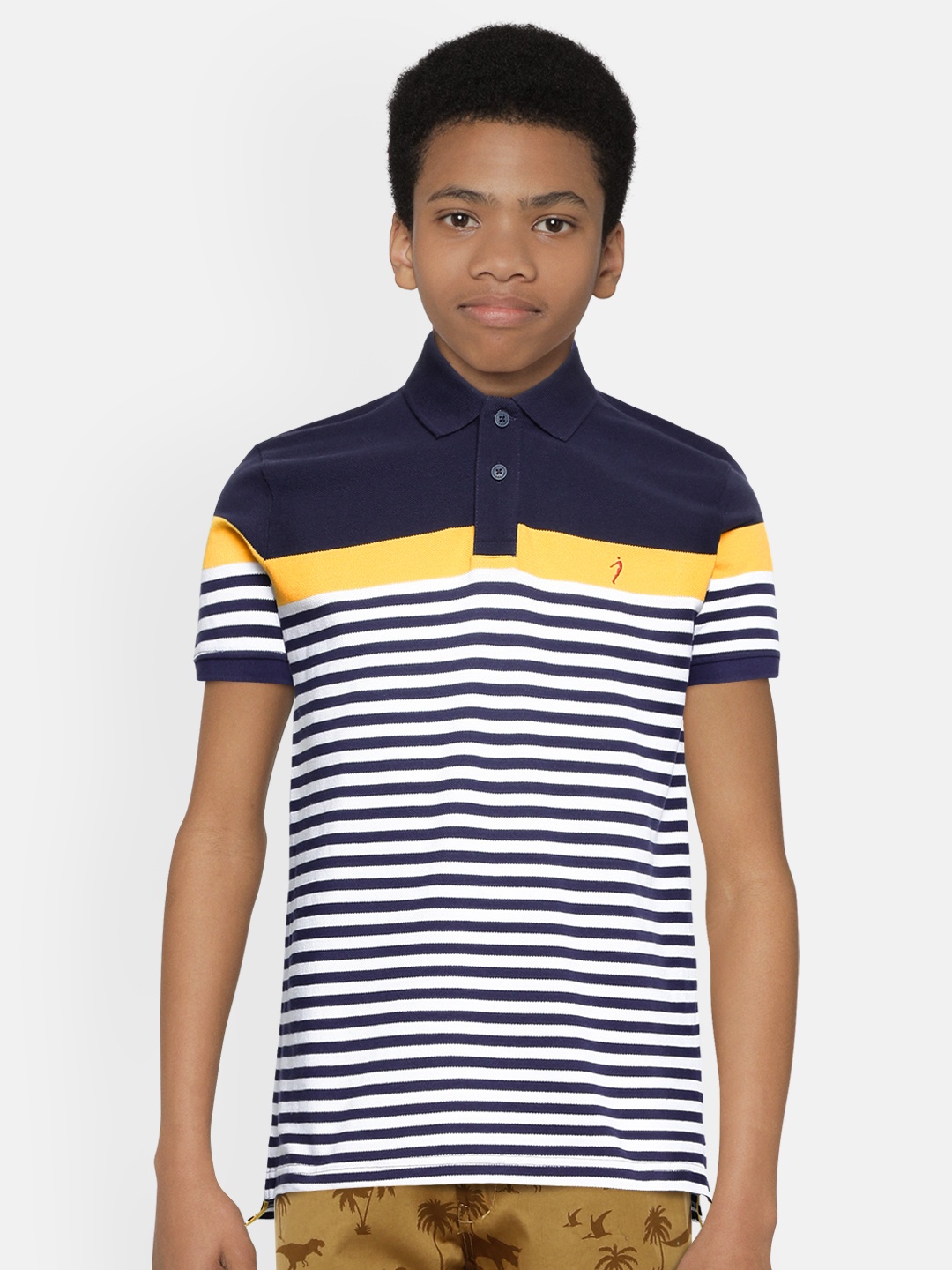 

Indian Terrain Boys Blue White Pure Cotton Striped Polo Collar Pure Cotton T-shirt