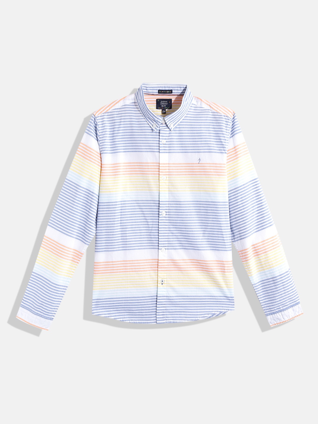 

Indian Terrain Boys White & Blue Striped Cotton Casual Shirt